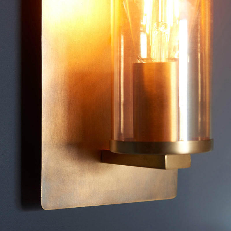 Vauxhall Modern Brass Patina Wall Light with Champagne Glass Bedroom Image