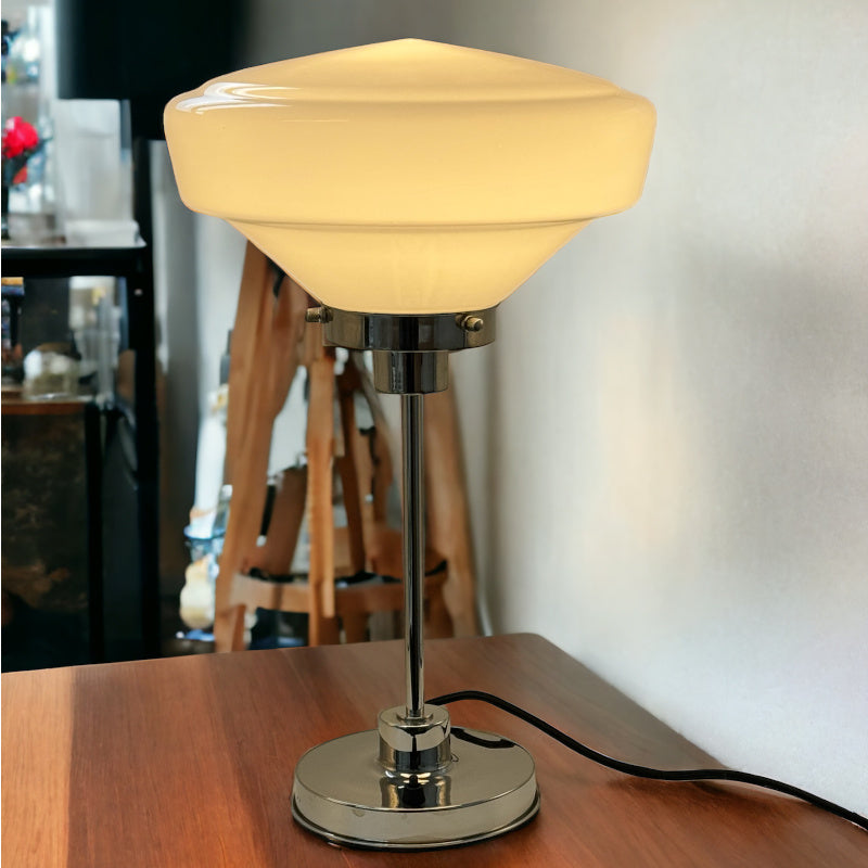 Medium Chrome & Opalescent Art Deco Table Lamp