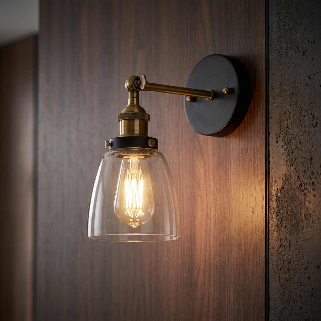 Aken Black & Gold Adjustable Wall Light - Glass Shade-warehouse-091026