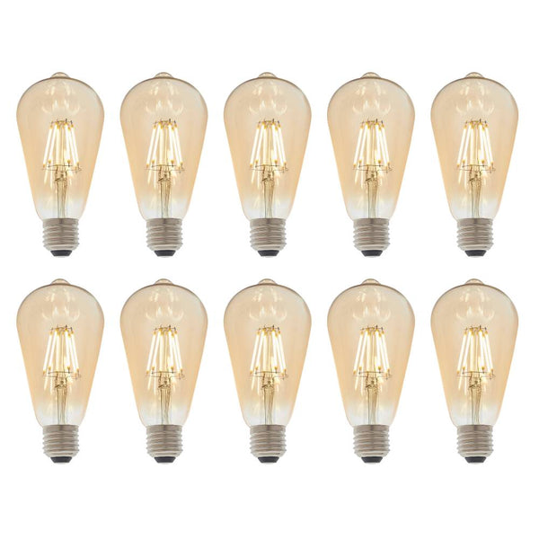 10 X E27 LED Filament Amber Pear Shaped Dimmable 6w Light Bulb