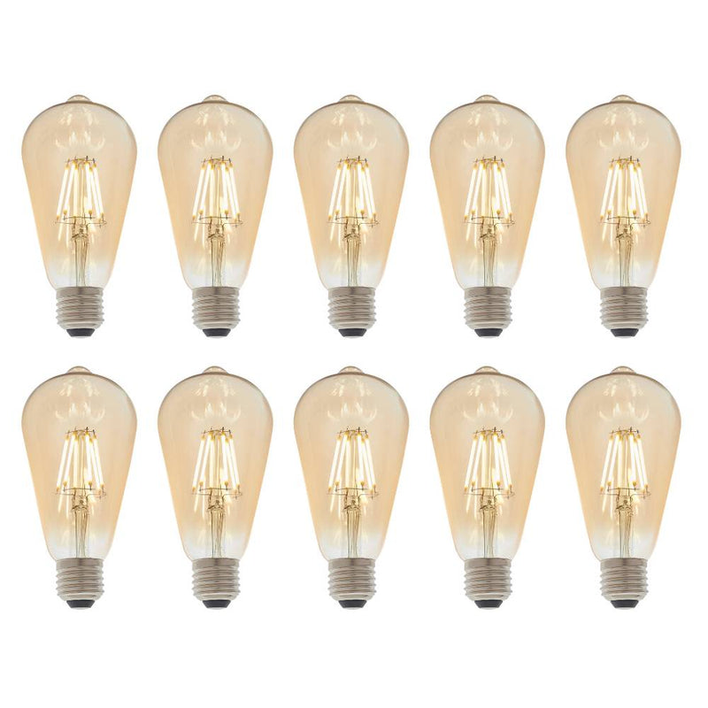10 X E27 LED Filament Amber Pear Shaped Dimmable 6w Light Bulb