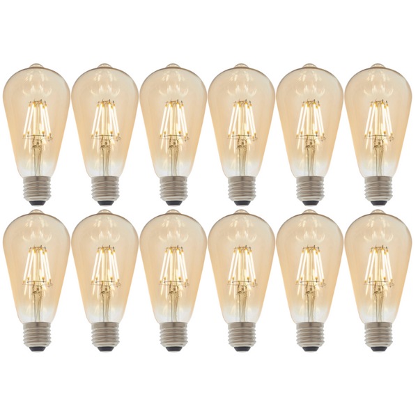 12 X E27 LED Filament Amber Pear Shaped Dimmable 6w Light Bulb