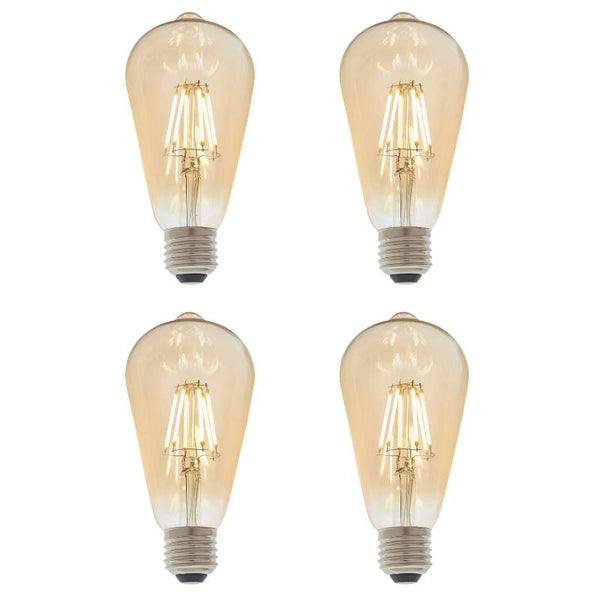 4 X E27 LED Filament Amber Pear Shaped Dimmable 6w Light Bulb
