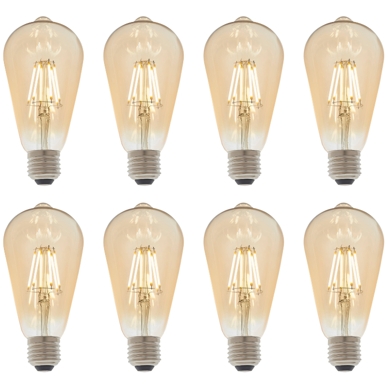 8 X E27 LED Filament Amber Pear Shaped Dimmable 6w Light Bulb