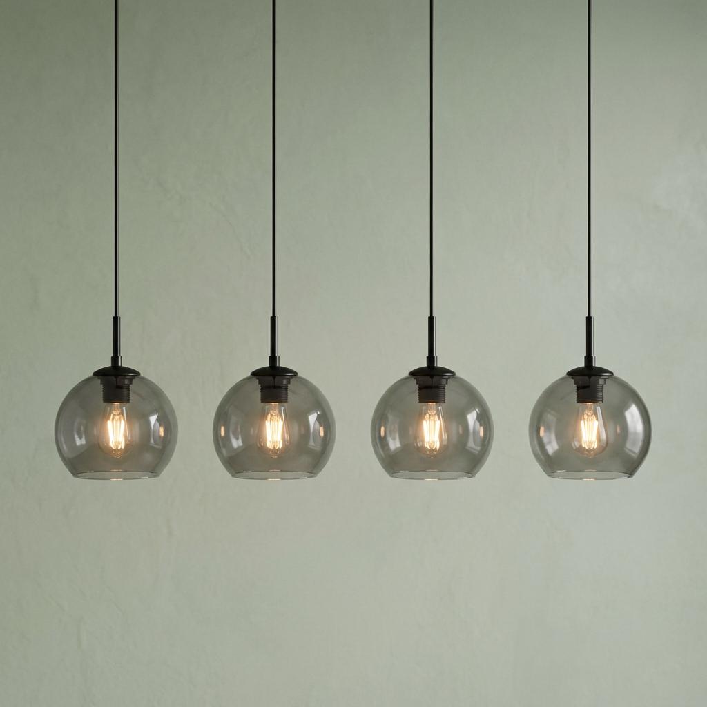 Amsterdam 4 Light Bar Black Pendant - Smoked Glass Shade-OB-180926