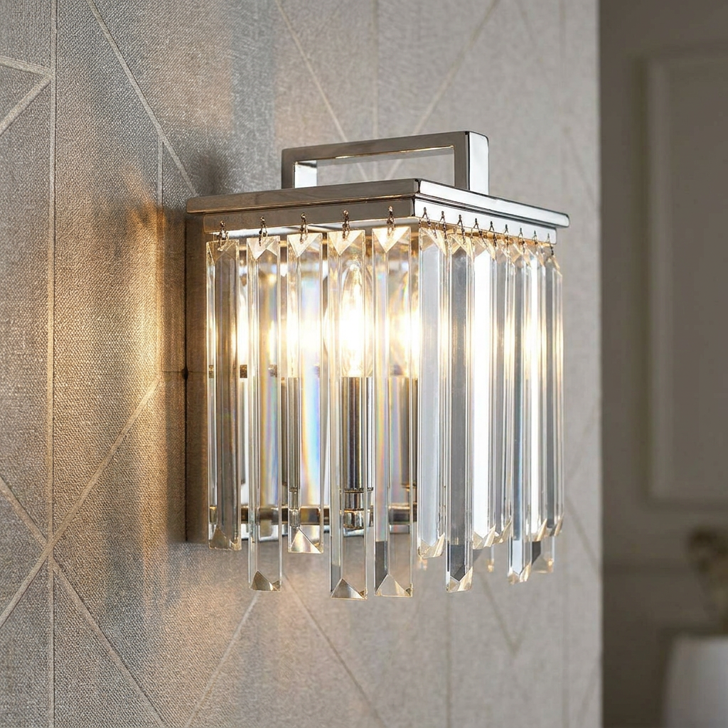 Aries 1 Light Polished Nickel & Glass Crystal Wall Light-warehouse-clearance-140826