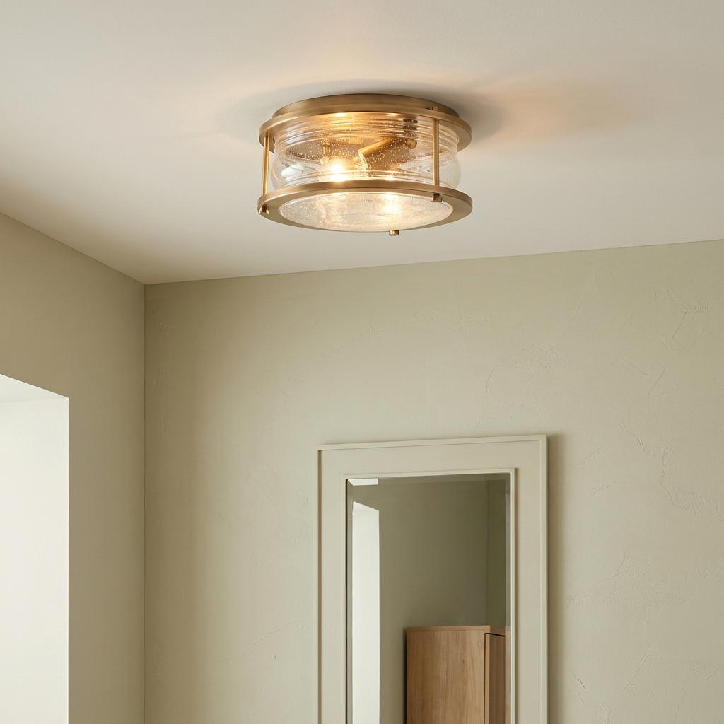 Ashland Bay Brass Flush Bathroom Ceiling Light-warehouse-clearance-140826