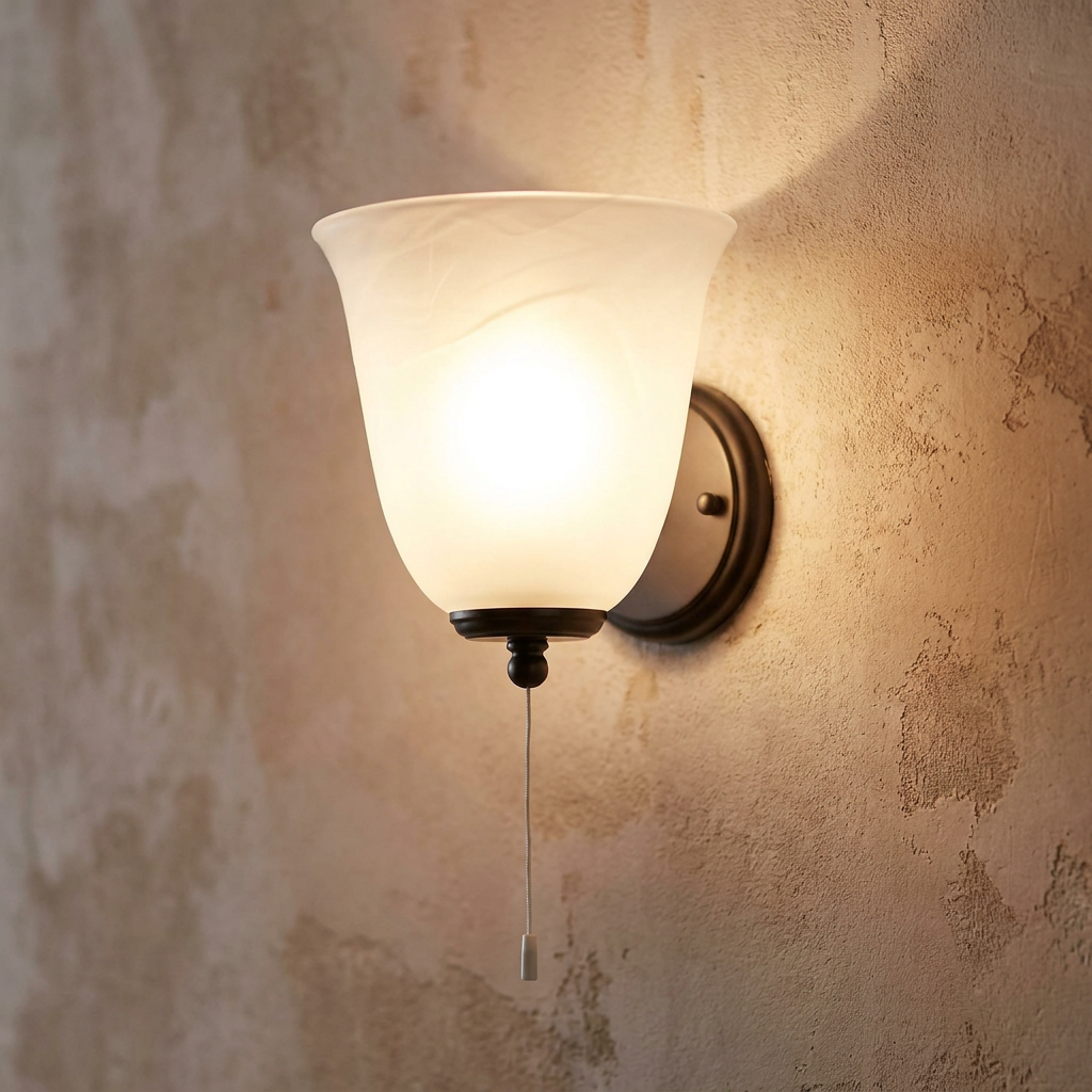 Bell Frost Alabaster Glass Wall Light - Cord Pull-warehouse-180926