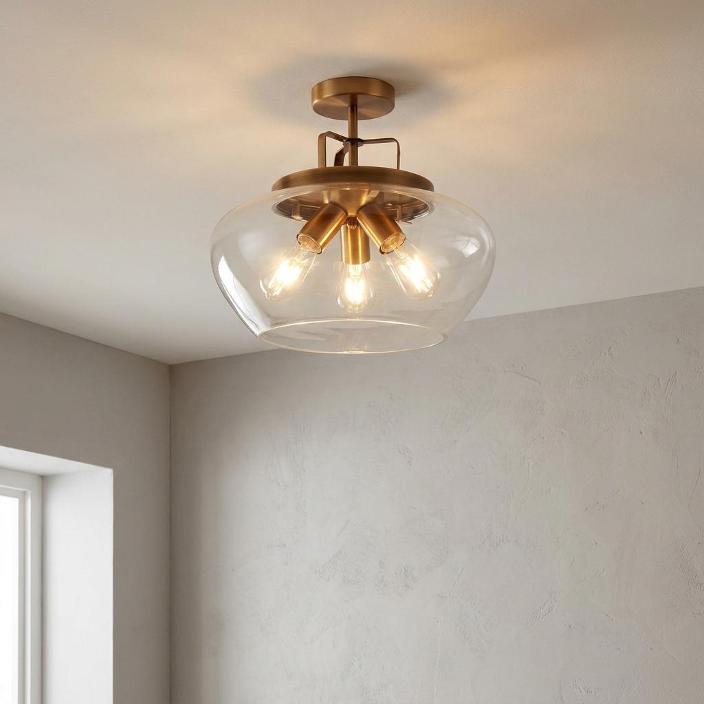 Boule 3 Light Bronze Semi-Flush Ceiling Light - Glass Shade-warehouse-180926
