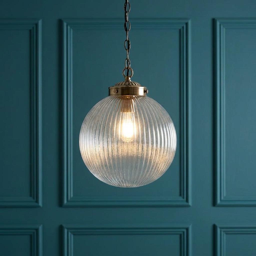 Brydon 1 Light Pendant Ribbed Glass & Antique Brass - 25cm-OPEN-BOX-50-270826