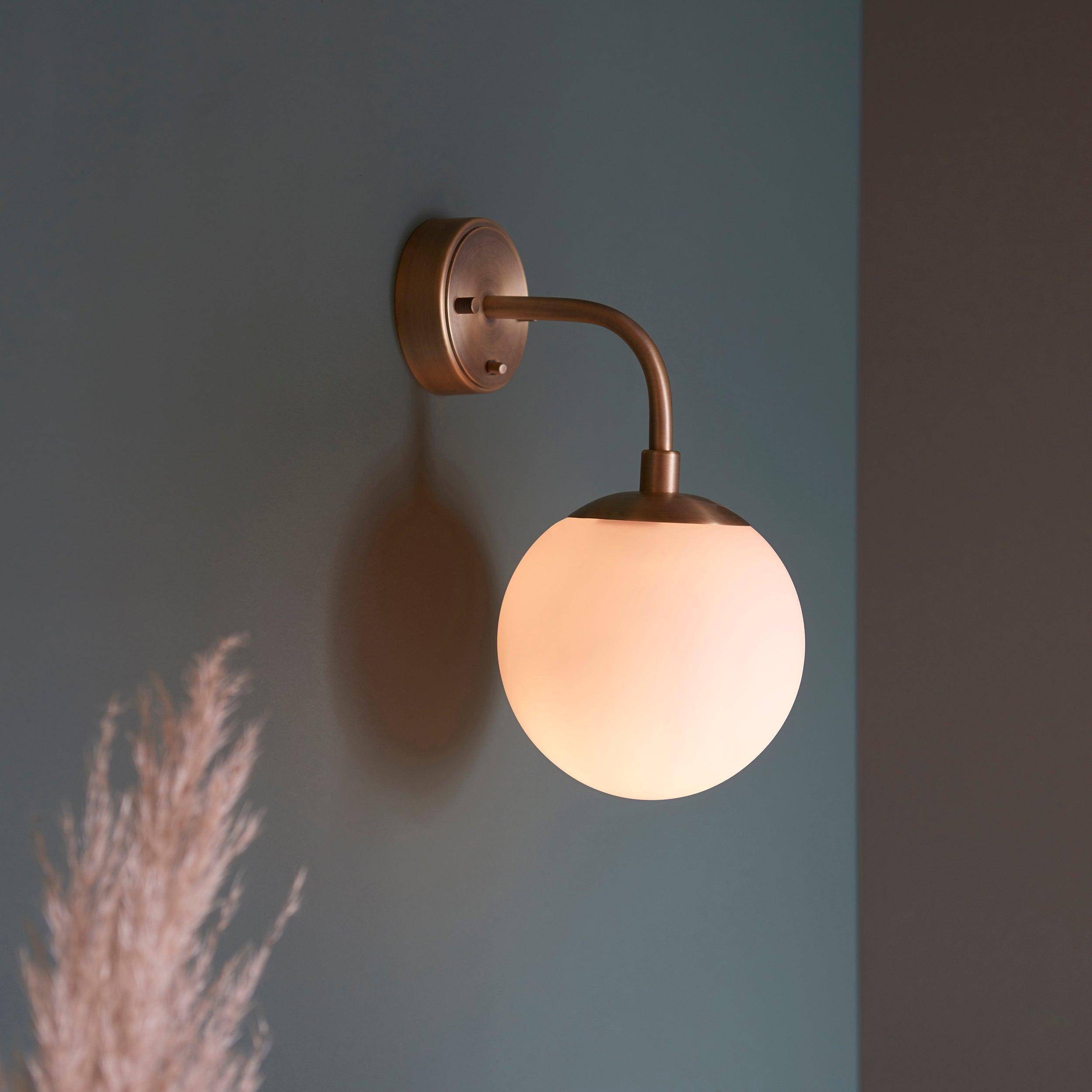 Eldorado Brass Art Deco Wall Light - With Opal Glass Shade-WAREHOUSE-40-240426
