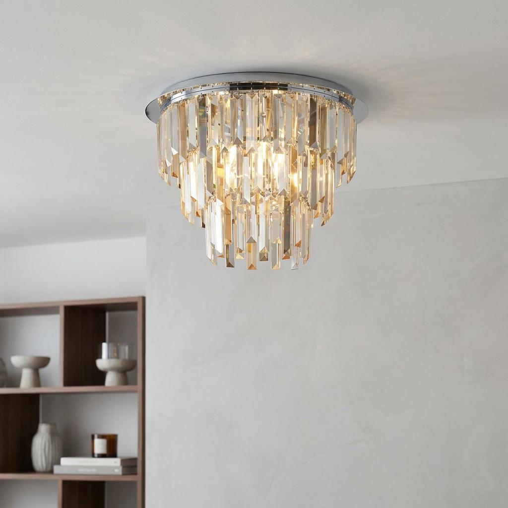 Clarissa 5 Light Chrome Ceiling Flush - Crystal Prism Drops-warehouse-180926