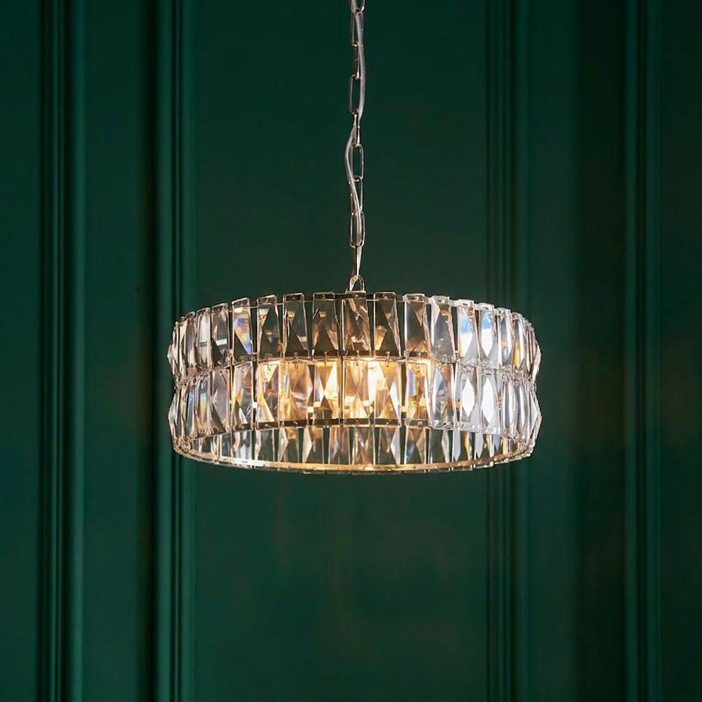 Clifton 3 Light Nickel & Clear Cut Glass Pendant-OB-180926