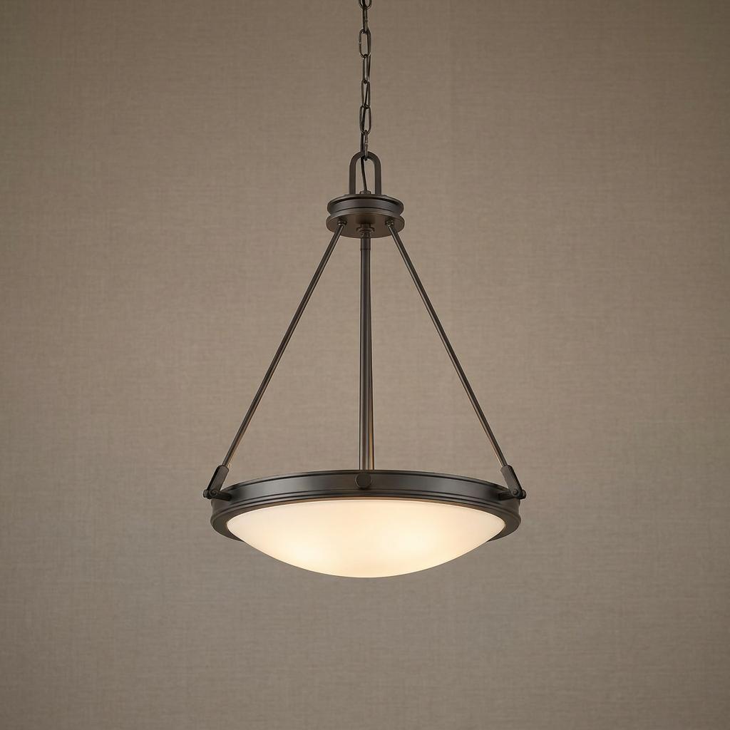 Collier 4-light pendant with a frosted glass bowl and black metal frame suspended from a chain.