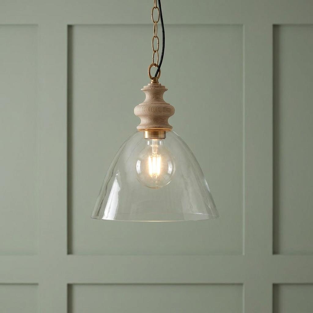 Cotswold Wood Pendant Ceiling Light with Glass Shade-warehouse-180926