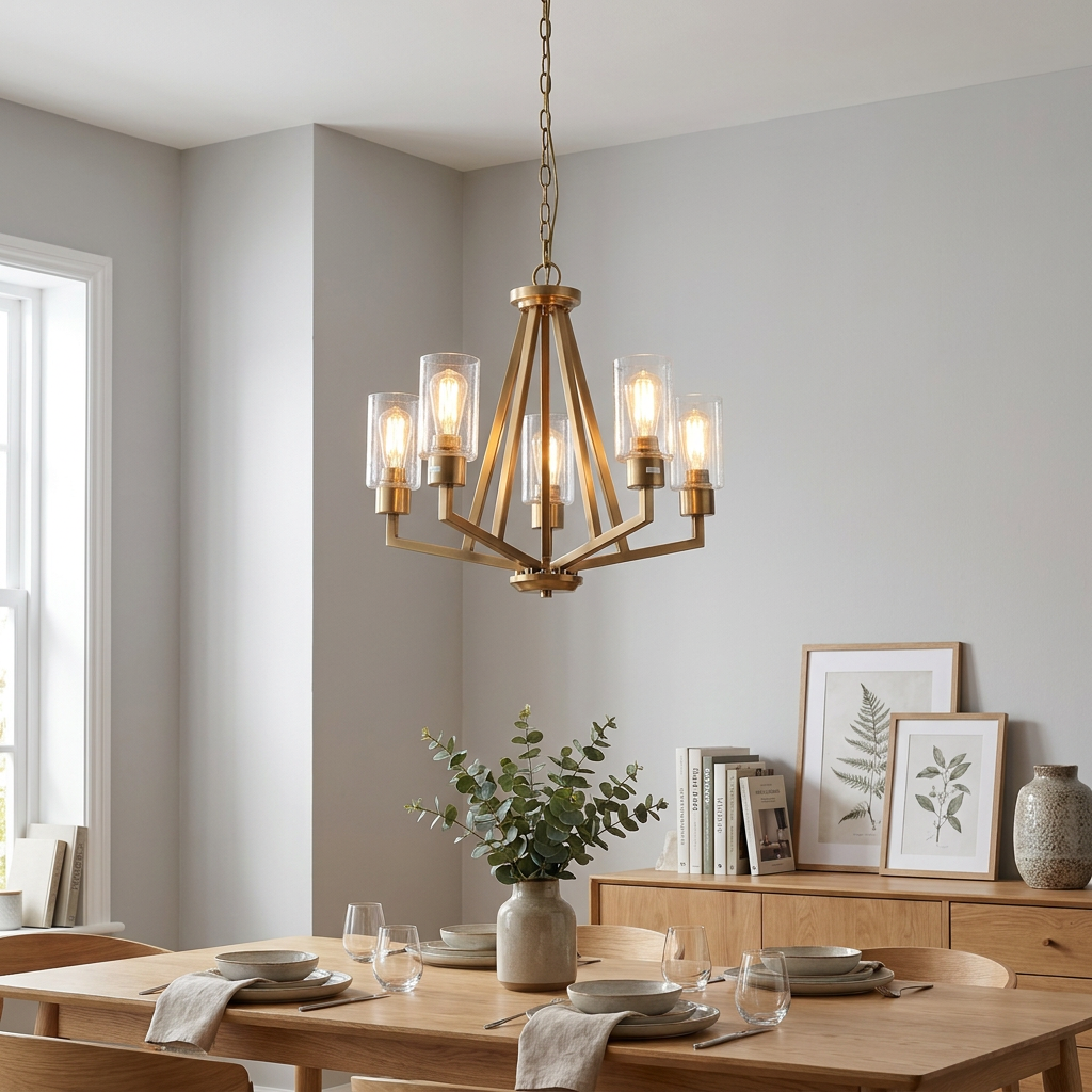 Deryn 5 Light Brass Chandelier-warehouse-clearance-270826