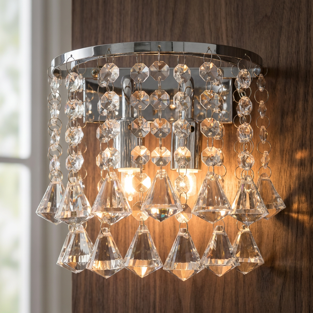 Dorchester Chrome & Crystal Round Living Room Wall Light Searchlight-OB-180926