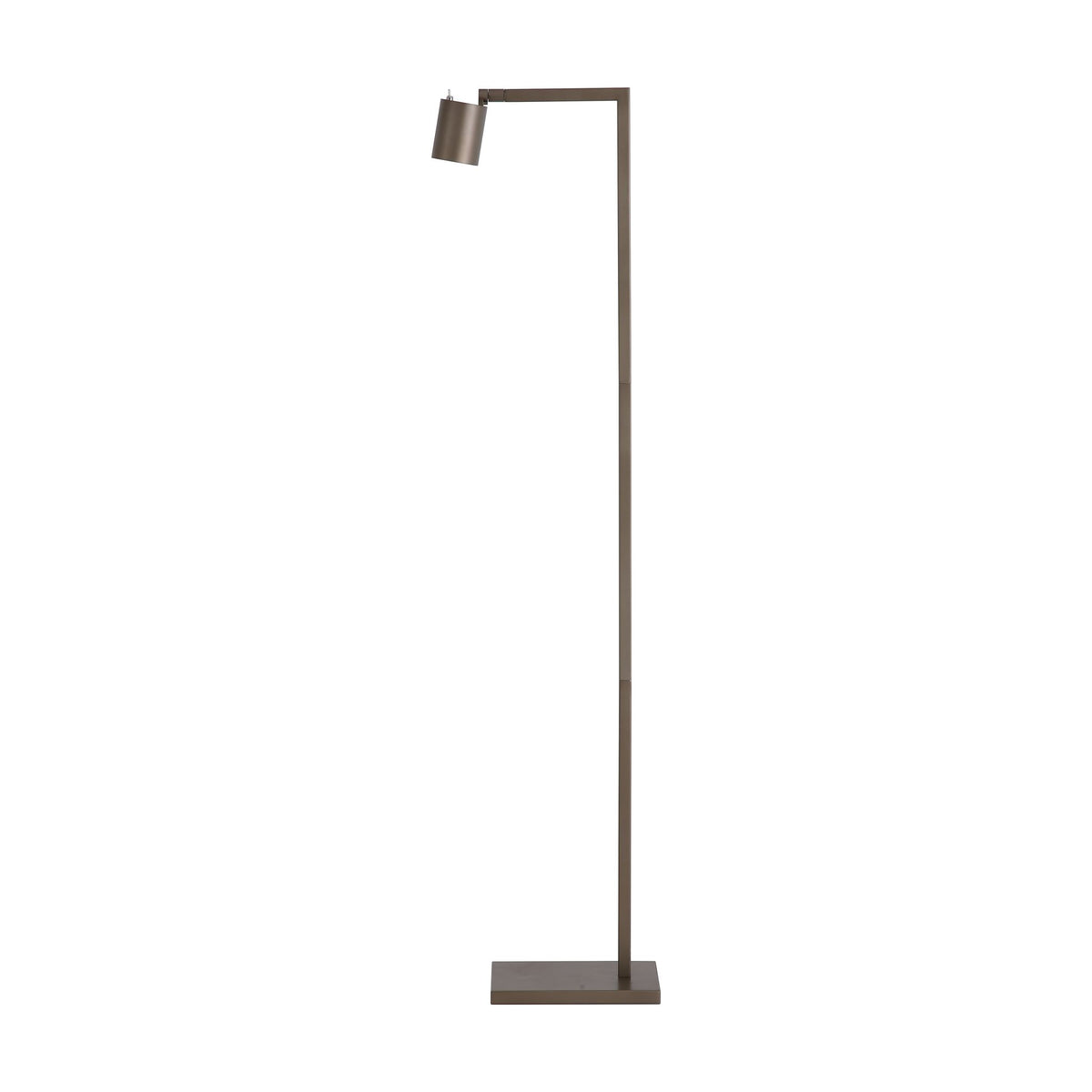 Office latte metallic floor lamp unlit on a white studio background with square base