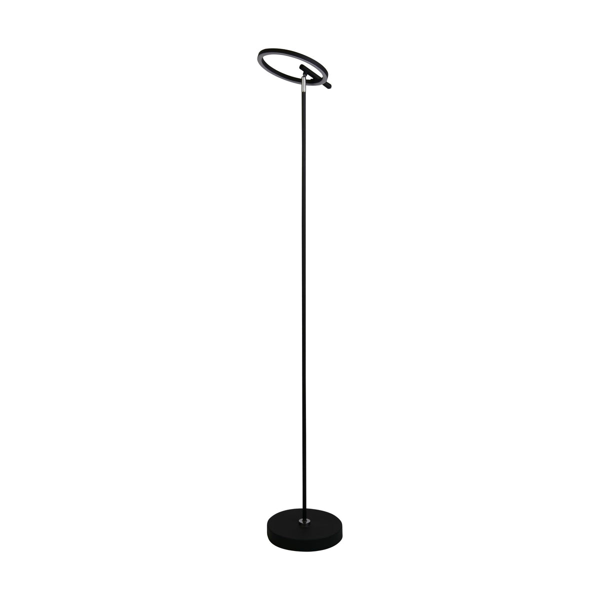 Space matt black and chrome floor lamp unlit with circular LED ring head