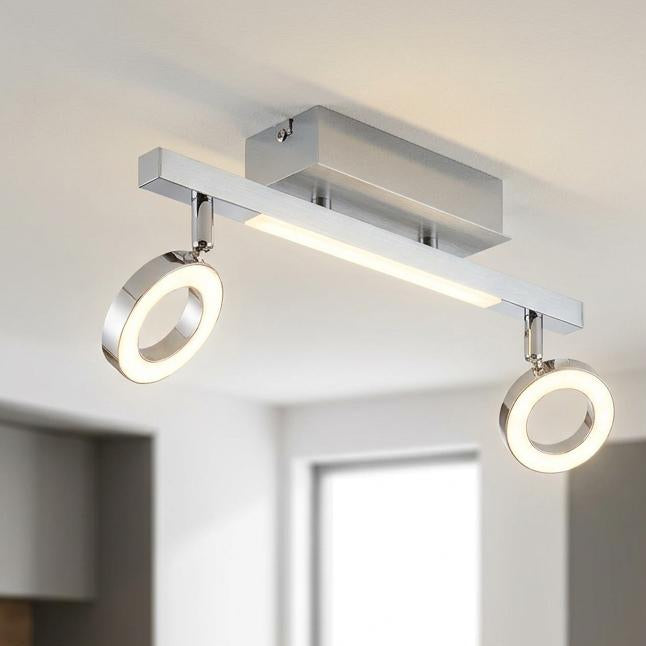 Eglo Cardillio 1 integrated LED chrome 2 light bar spotlight mounted on a kitchen ceiling.