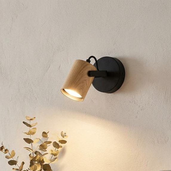 Eglo Cayuca Wood & Black Metal Wall Spotlight