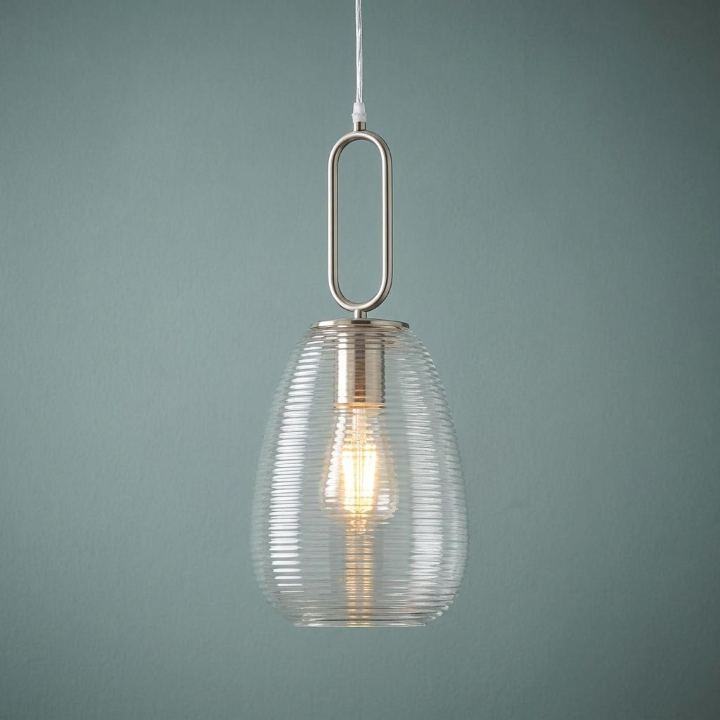 Elixir 1 Light Nickel & Clear Ribbed Glass Ceiling Pendant-OPEN-BOX-50-200826