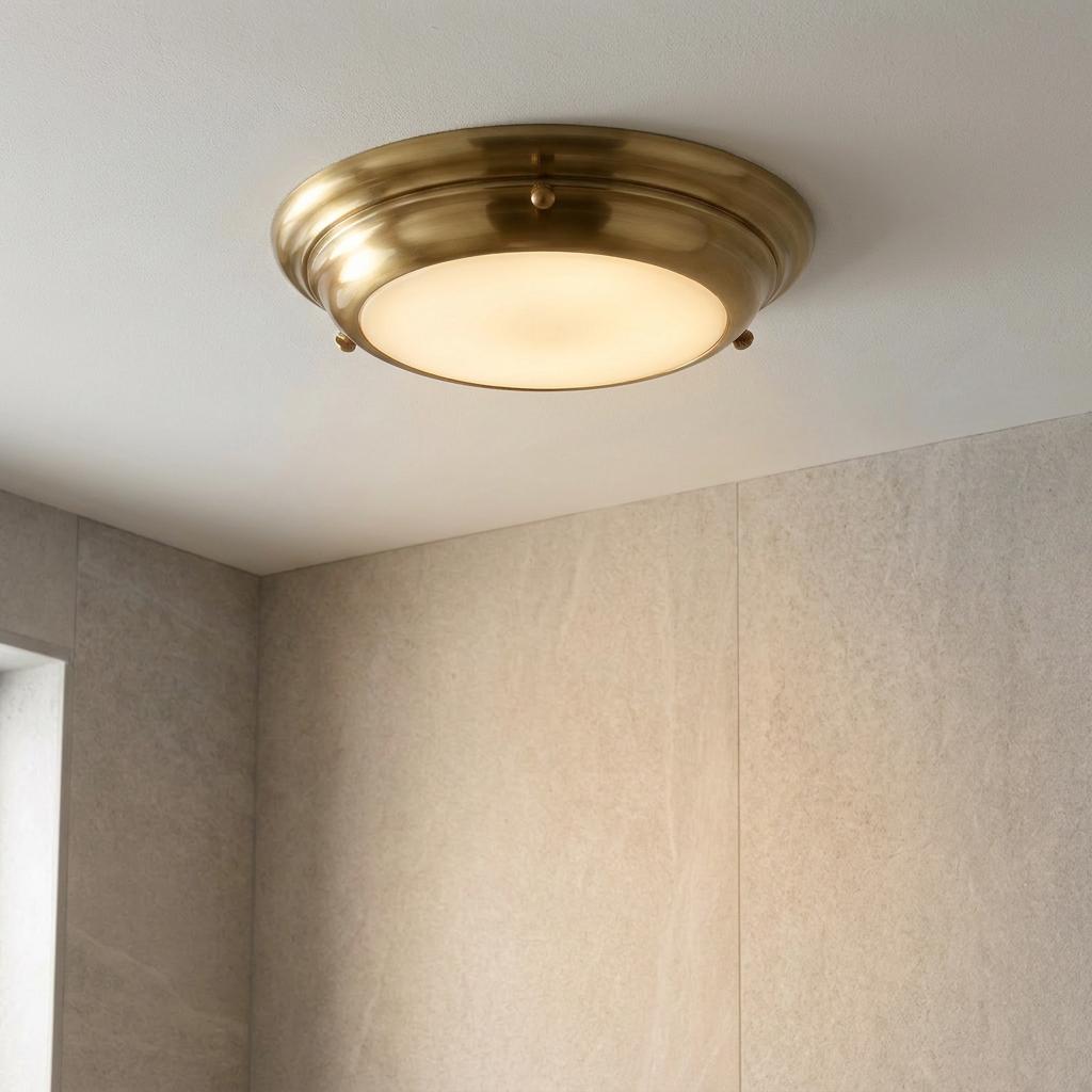 Elstead Welland Mini LED Flush Brass Bathroom Ceiling Light-OB-35-25-09