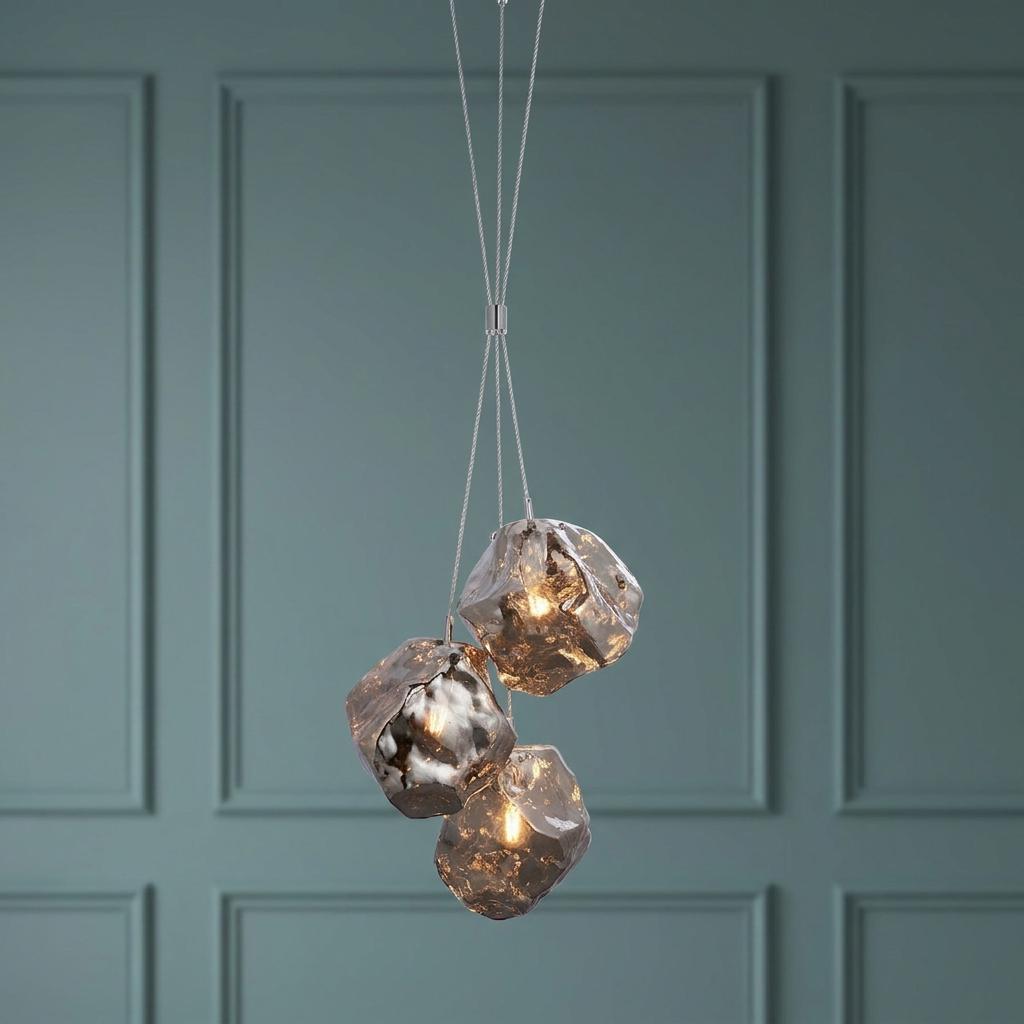 Endon Rock 3 Light Metallic Chrome Pendant Light-OB-180926