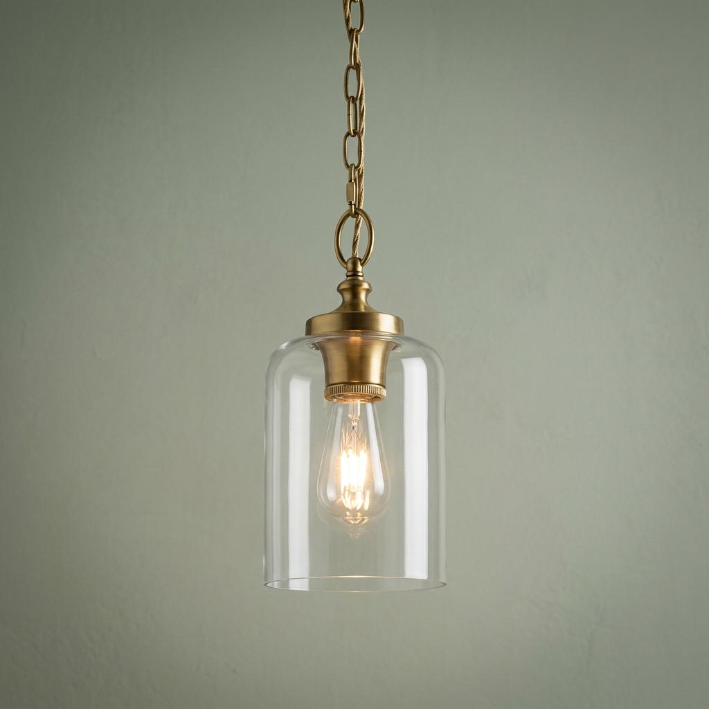 Feiss Hounslow 1 Light Brass Mini Pendant - Glass Shade-OPEN-BOX-50-290626