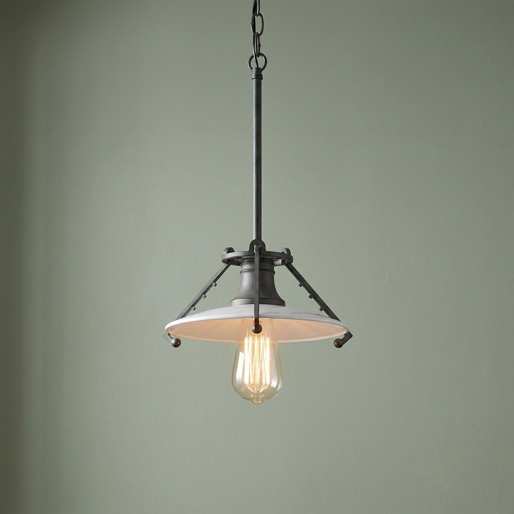 Feiss Urban Renewal 1 Light Zinc Ceiling Pendant with an opal glass shade and Edison style bulb.