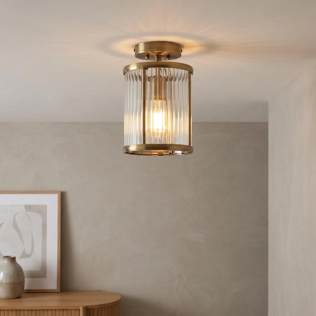 Fern Antique Brass Flush Hallway Ceiling Light-OPEN-BOX-50-04-09-26