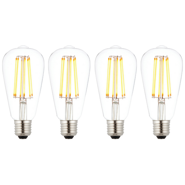 4 X E27 LED 6w Filament Clear Pear Shaped Dimmable Light Bulb