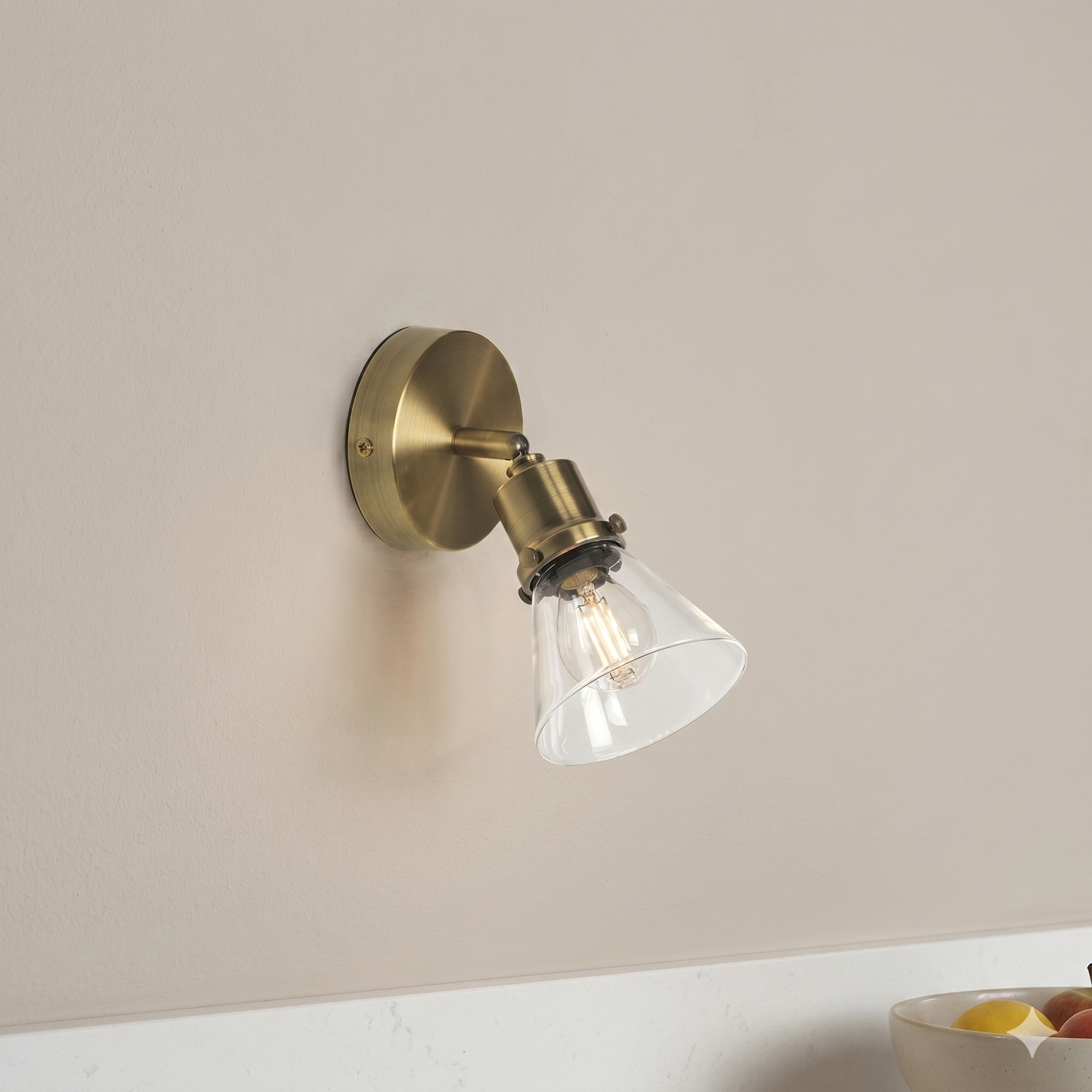 Torne Single Antique Brass & Glass Spot Light - Adjustable Head