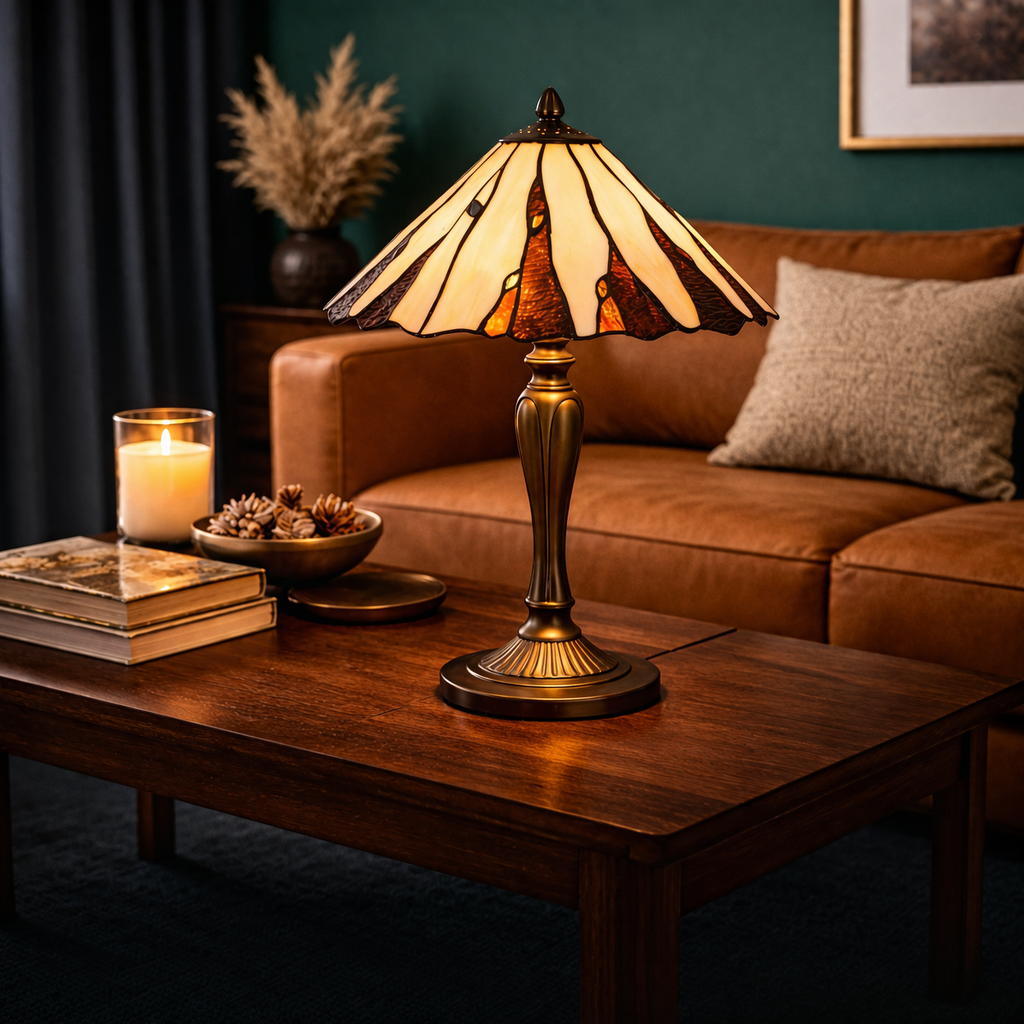 Glengorm Beige and Amber Tiffany Table Lamp - Tiffany Lighting Direct 5LL-6317