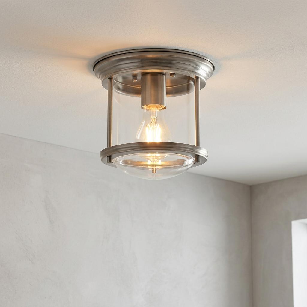 Hadrian Flush Bathroom Ceiling Light Clear Glass Antique Nickel-warehouse-clearance-270826