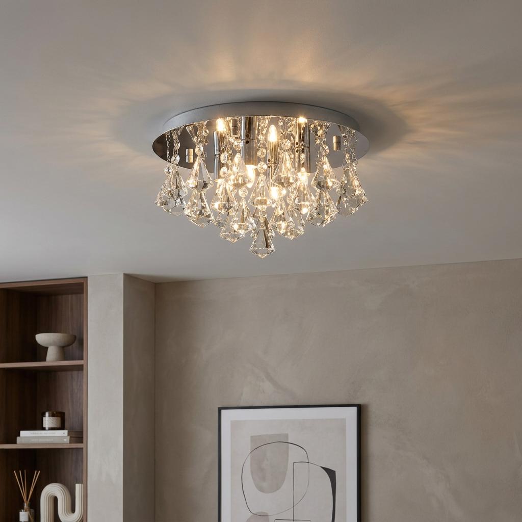 Hanna 4 Light Crystal & Chrome Flush Light - 38cm-warehouse-180926