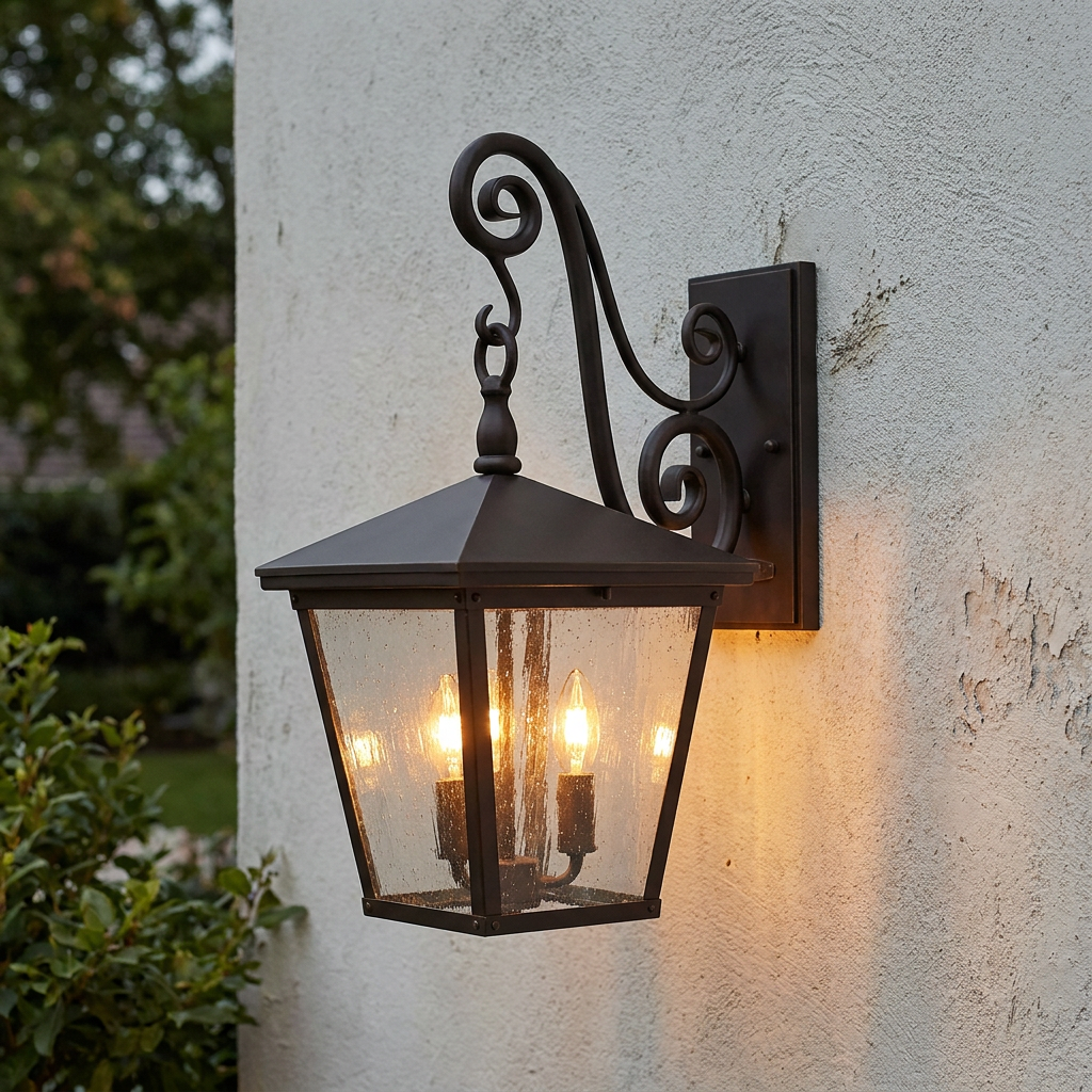 Hinkley Trellis Regency Bronze Medium Outdoor Wall Light mounted on a white textured wall.