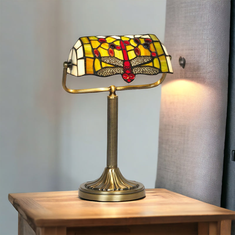 Oaks Lighting Dragonfly Bankers Tiffany Table Lamp