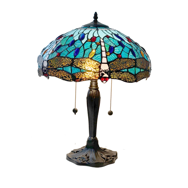 Aqua&nbsp;Dragonfly Medium Tiffany Table Lamp&nbsp;