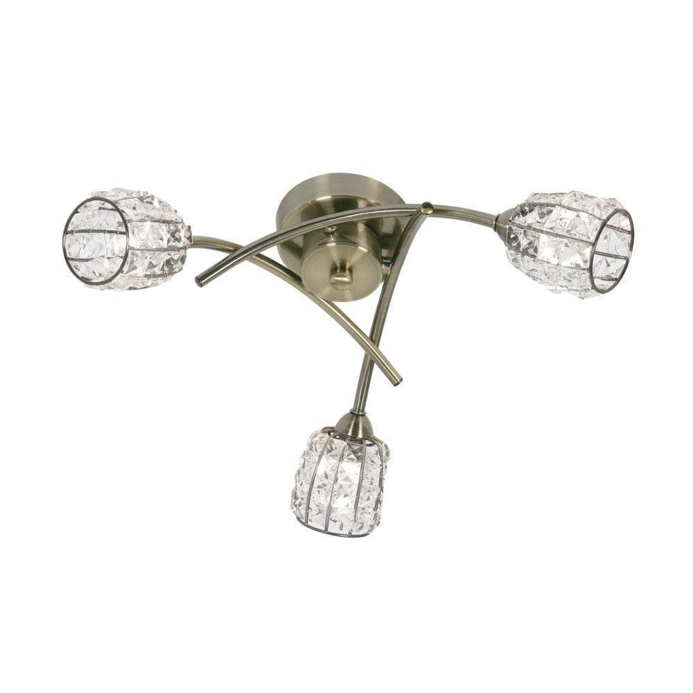 Naira 3 Light Antique Brass Flush Ceiling Light-OPEN-BOX