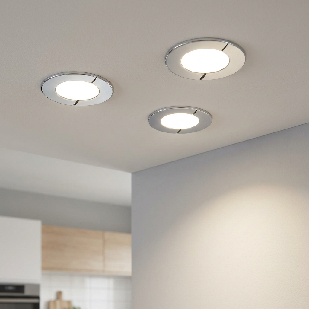 Eglo Fueva 1 Pack of 3 Chrome LED Recessed Downlights by Eglo Lighting — suits kitchens, living rooms & bedrooms