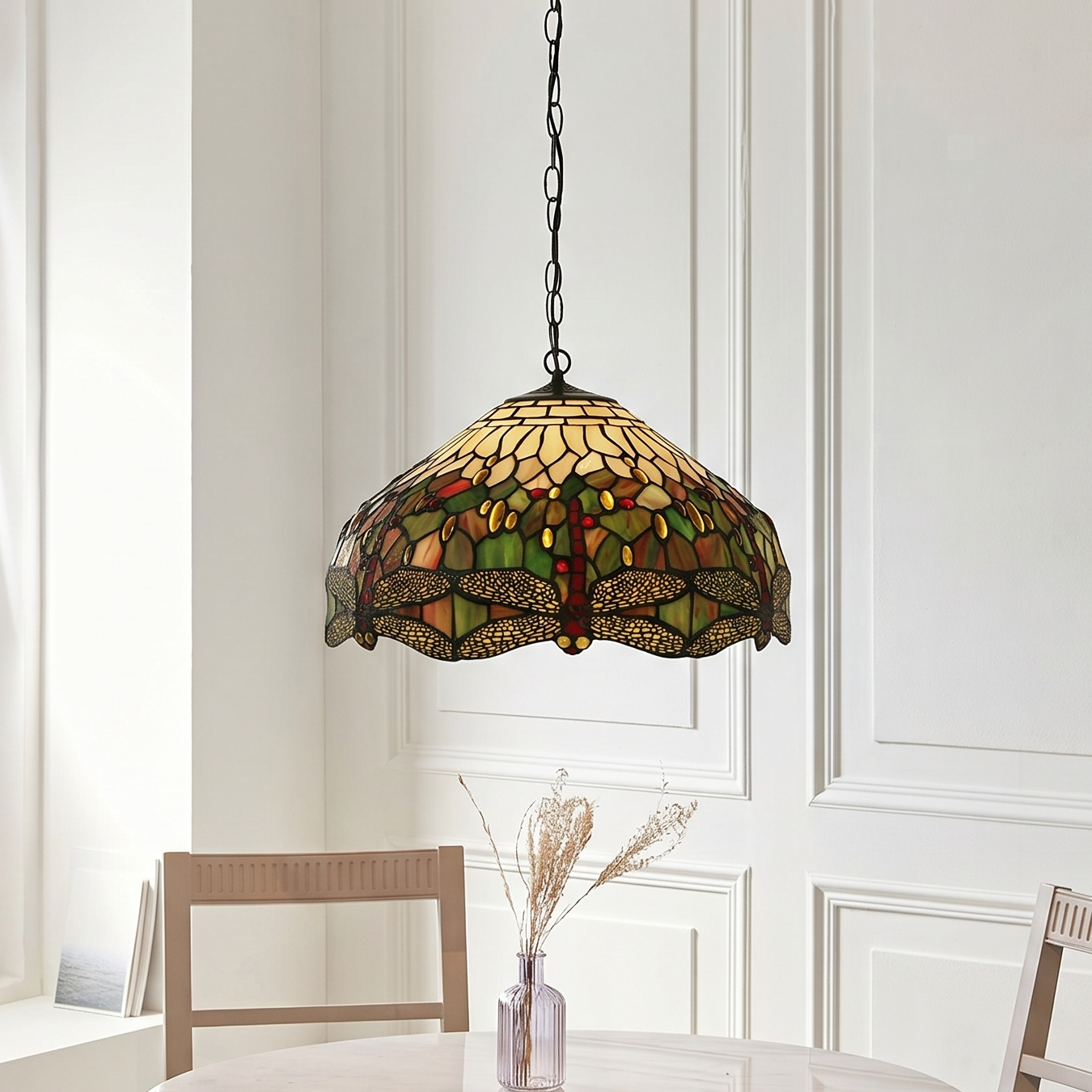 Dragonfly Medium Tiffany Ceiling Light, single bulb fitting