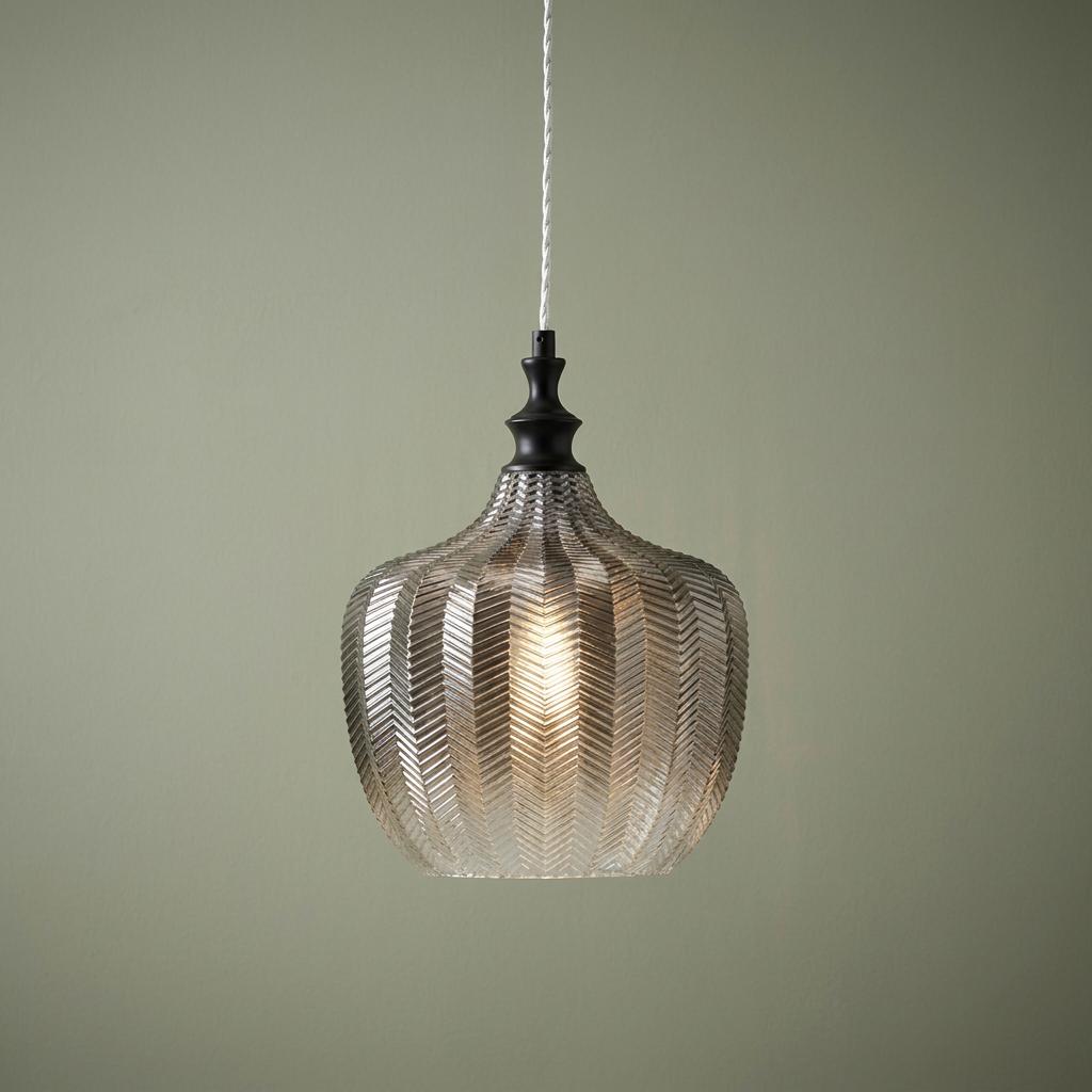 Oaks Lighting Darby Black & Smoked Glass Pendant Light-warehouse-180926