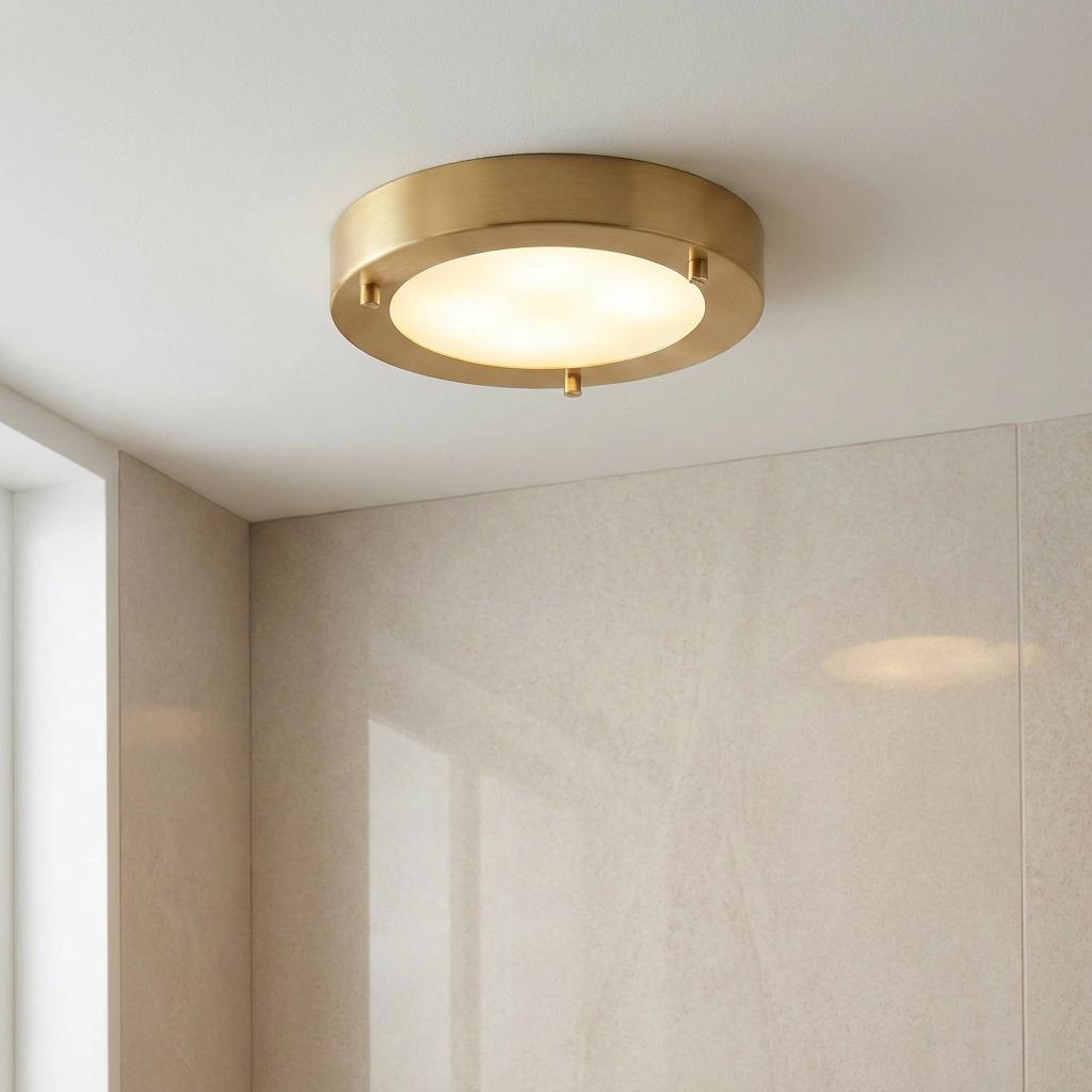 Oaks Rondo Small Flush Satin Brass Bathroom Ceiling Light IP44-warehouse-091026