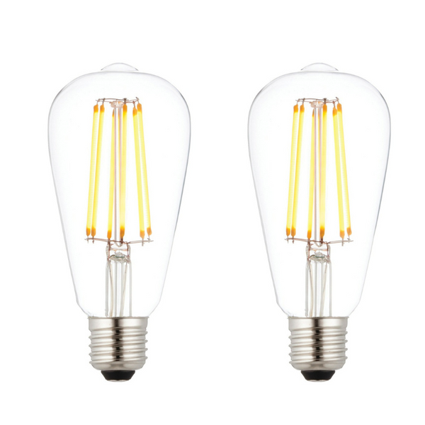 2 X E27 LED 6w Filament Clear Pear Shaped Dimmable Light Bulb