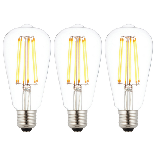 3 X E27 LED 6w Filament Clear Pear Shaped Dimmable Light Bulb