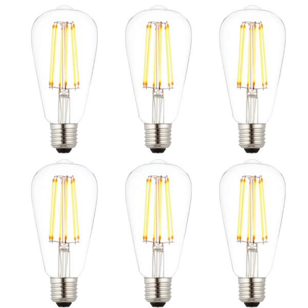 6 X E27 LED 6w Filament Clear Pear Shaped Dimmable Light Bulb