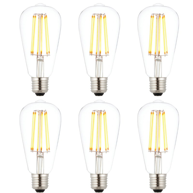 6 X E27 LED 6w Filament Clear Pear Shaped Dimmable Light Bulb