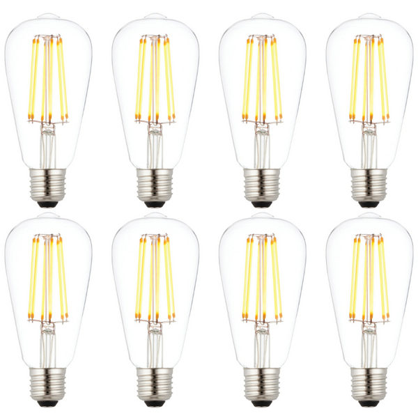 8 X E27 LED 6w Filament Clear Pear Shaped Dimmable Light Bulb