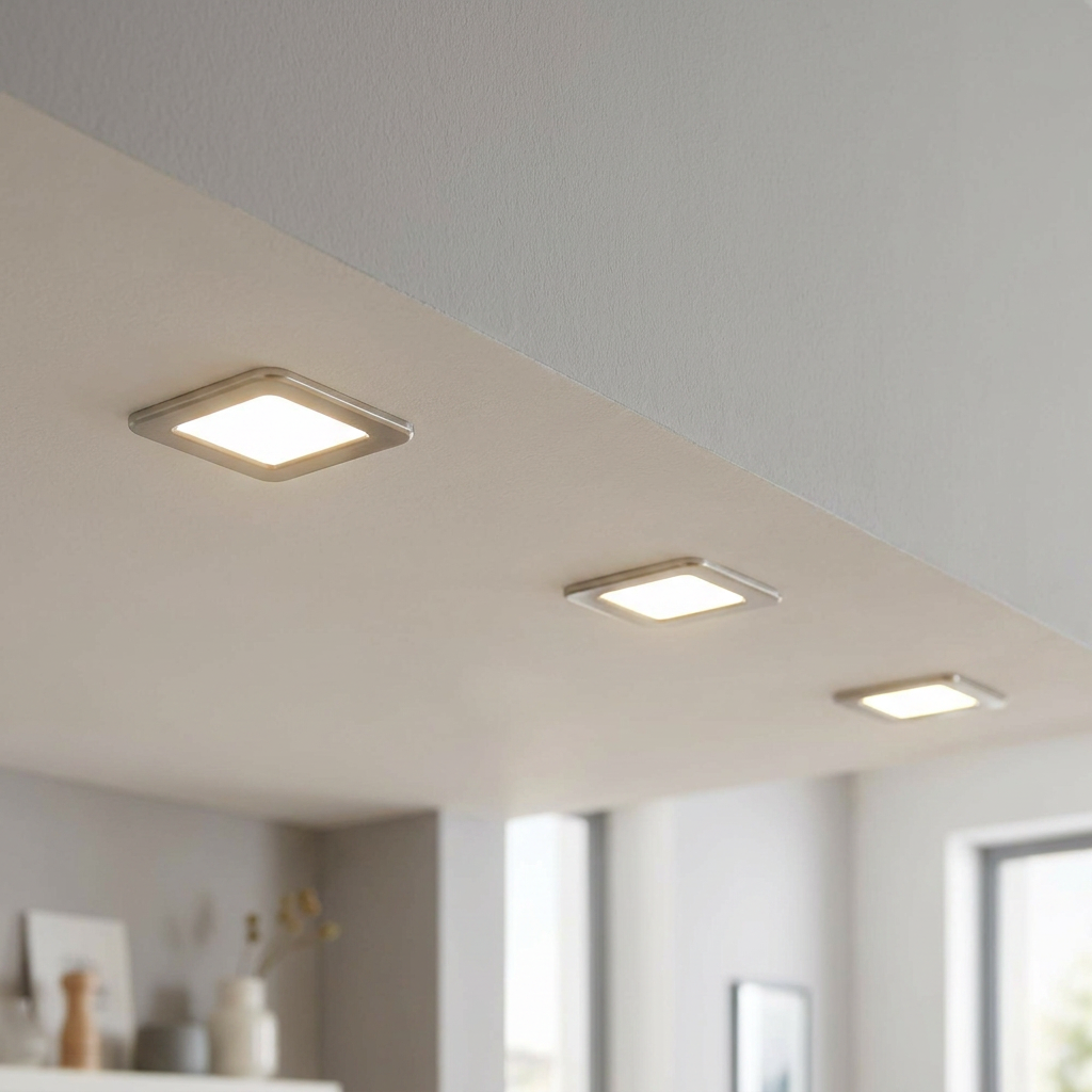 Eglo Fueva 5 Nickel LED Square Recessed Ceiling Light - 11.7cm by Eglo Lighting — suits kitchens, living rooms & bedrooms
